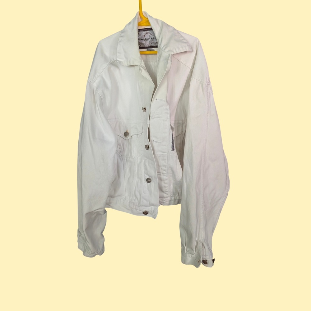 Vintage Limited Jean White Denim Jacket Mens Large 100% Cotton Trucker Jacket